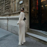 ADVBRIDGE  -  Solid Colour Sexy Knit Cut Out Holiday Beach Casual Long Dresses Women's 2025 Summer Sexy V-Neck Long Sleeve Bodycon Maxi Dress