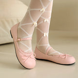 Advbridge Spring Autumn Pink White Mary Janes Flat Shoes Woman Round Toe Buckle Strap Lolita Girls Student Ballet Flats Plus Size 43 44 45