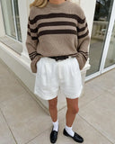 Advbridge Autumn and Winter Sweater Pullovers Women Brown O Neck Striped Sweater Casual Loose Pullovers