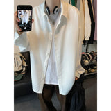 ADVBRIDGE  -  White Long Sleeved Shirt Men Fashion Society Mens Black Dress Shirt Korean Loose Ice Silk Shirt Mens Oversized Casual Shirts