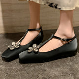 ADVBRIDGE  -  New women's cow leather t-strap ballet flats flower decoration soft comfortable casual female ballerinas shoes