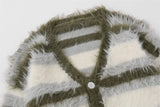 Advbridge Striped Plush V-neck Sweater Men's Loose Casual Brushed Knit Trendy Couple Versatile Comfortable Harajuku High Street Cardigan