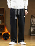 Advbridge Winter Fleece Sweatpants Men Multi-Pockets Thick Warm Knit Cargo Pants Wide Leg Cotton Straight Sports Trousers Big Size 8XL
