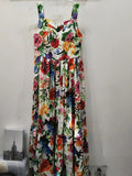 ADVBRIDGE  -  summer women's new peach heart printed high waist dress elegant temperament long holiday beach skirt with suspenders.