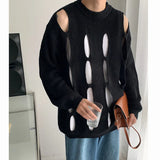 Advbridge 2024 Spring Korean Style Men's Sweater Round Collar Hollow Out Design Solid Color Pullovers Male Long Sleeve Tops Personality