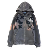 Advbridge Best Sellers Vintage Embroidery Star Full Zip Up Hoodie Jacket Oversized Sweatshirt Goth Harajuku Y2k Streetwear Men Clothing