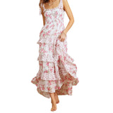 ADVBRIDGE  -  y2k Floral Dress Women Sexy Tie-Shoulder Sleeveless Multi-Layered Ruffled Trim Smocked A Line Dress Beach Party Dresses