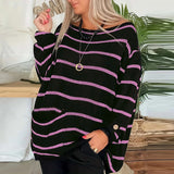 Advbridge Casual Women Purple/Black Striped Knitted Top Lady Elegant O-Neck Loose Autumn Sweaters Jumper Winter Long Sleeve Knit Pullover