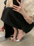 ADVBRIDGE  -  Blue Heels Sandals Sexy Peep Toe Stiletto Heels 9cm Ladies Summer Dress Shoes Silver Belt Cross Ankle Sandalias De Mujer 2025