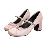 ADVBRIDGE  -  High Heels Women's Spring/Autumn New Butterfly Knot Water Diamond Strap Womens Shoes Round Head Mary Jane Single Shoes Women