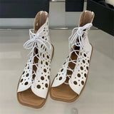 ADVBRIDGE  -  Fashion Design Hollow Out Flat Heels Boot Sandals Woman Summer Gladiator Peep Toe Zipper Party Dress Shoes