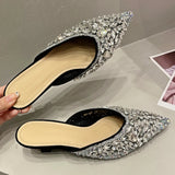 Advbridge Luxury Rhinestone Sandals Women Slingback Slippers Female Fashions Low Heel Flip-flops Shiny Pointed Pumps Women Mule Slippers