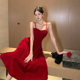 ADVBRIDGE  -  Vintage Velvet Spaghetti Strap Dress Women Elegant Party Sexy Slim Skirt French Autumn Winter High Waist Bottom Dress