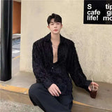 ADVBRIDGE  -  New Korean Style Men's Shiny Silk Shirts Loose Solid Color Trendy Long Sleeved Design Single Breasted Lapel Male 2025