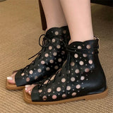 ADVBRIDGE  -  Fashion Design Hollow Out Flat Heels Boot Sandals Woman Summer Gladiator Peep Toe Zipper Party Dress Shoes