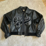 Advbridge Hip Hop Letter Embroidered Leather Jacket Y2K Clothes Patchwork Retro Oversized Motorcycle Jacket Leather Zipper Jacket