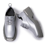 Advbridge Fashion Metal Silver Thick Heel Lace Up Leather Shoes For Women 2024 Spring New Item Square Headed Neutral Sponge Cake Single