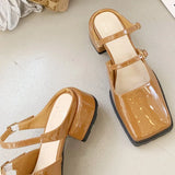 ADVBRIDGE  -  Retro Square Toe Belt Buckle Women Sandals Fashion Narrow Strap Square Heel Mary Jane Shoes Comfort Patent Leather Designer Shoe