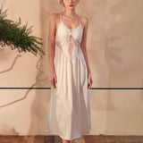 ADVBRIDGE  -  Women's Silk Cami Nightdress Backless Cross Spaghetti Strap Lace Trim V Neck Pajama Dress Summer Nightgown Sleepwear