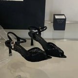 ADVBRIDGE  -  Blue Heels Sandals Black Mesh Women Summer Shoes Pointed Toe Stiletto Heel 8cm Comfortable Ladies Shoes Sandalias De Mujer