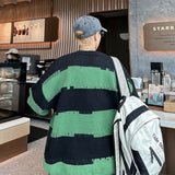 Advbridge Y2k Striped Patchwork Crewneck Pullover Sweaters Men Loose Knitted Pullovers Streetwear Mens Oversized Korean Fashion Sweater