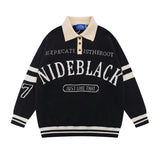 Advbridge Men Sweater Letter Print Hip Hop Streetwear Retro Polo Collar Harajuku Sweter Oversize Pullover Autumn Male Sweaters Pull Homme