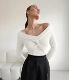 Advbridge aspen outfit winter Draped Slash Neck Top
