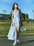 Advbridge Single Breasted Plaid Blue Summer Women Dress Spaghetti Strap Midi Casual Female Vestidos 2024 Cotton Slip Dress New