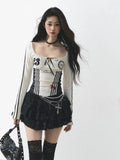 Advbridge Coquette Fashion T-Shirts Women Sweet Sexy Bow Patchwork Crop Tops Korean Style Long Sleeve T-Shirts Slim Up Aesthetics