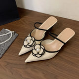 Advbridge 2025 Flower Pointed Toe High Heels Women Luxury Designer Sandals Female Summer Elegant Fashion Pumps Flower Mule Slippers Women