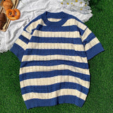 ADVBRIDGE  -  Striped Men'S Tee Clothing Cartoon Home Tee Clothing Popular Youth Contrast Color T Shirt Retro Funny Short Sleeve Q242