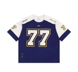 Advbridge American Casual Sports T Shirt 77 Printed Ice Hockey Round Neck Short Sleeved Hip Hop Campus Sports T Shirt for Men and Women