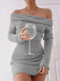 Advbridge Sexy French Knitted Long Sleeve Pink Y2k Vintage Winter Clothes Slim Knitwear Vestido Off Shoulder Women Sweater Bodycon Dress