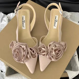 Advbridge Flower 2024 Mid Heels Women Sandals Shoes Summer Elegnat Pointed Toe Wedding Dress  New Fashion Shallow Party Pumps Mujer
