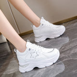 Advbridge Chunky Platform Sneakers for Women Lace-Up Air Cushion Vulcanized Shoes Female Pu Leather Thick Bottom Non-Slip Sports Shoes