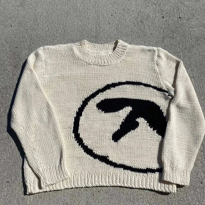 Advbridge Men's Sweater Aphex Twin Knit Winter Oversized Vintage Long Sleeve Tops Jumper Pullover Y2k Streetwear Graphic Fashion Clothing