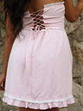 ADVBRIDGE  -  Women s Mini Tube Dress Strapless Backless Lace Trim Drawstring Slim Fit Summer Tube Dress Clubwear