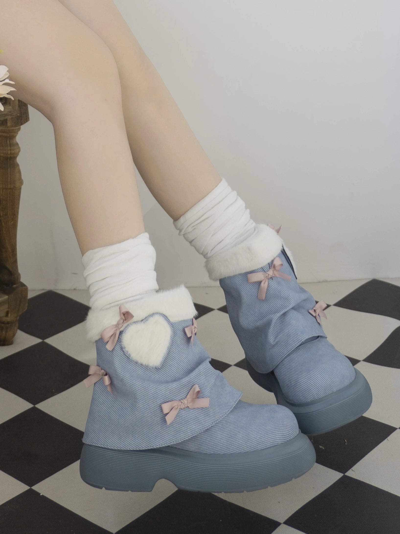 Advbridge Original Lolita Shoes Autumn/winter New Short Boots Two On Snow Boots With Velvet Thick Bottom Shoes Sweet Lolita Girls' Shoes