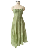 Advbridge Smocked Summer Beach Maxi Dress Women Spaghetti Strap A-line Long Holiday Sundress 2024 Spring Boho Chic Green Vestidos