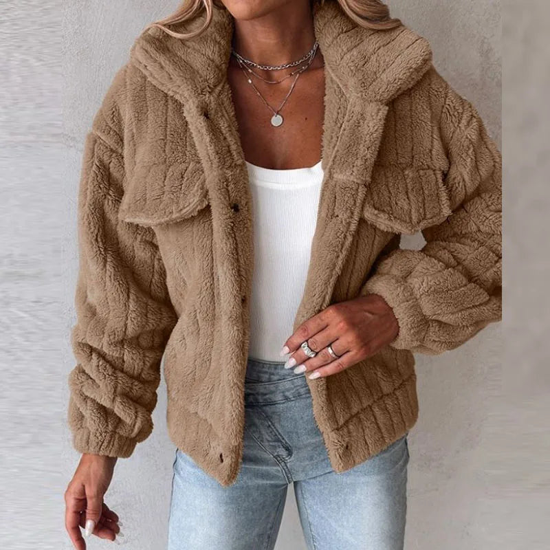 Advbridge Fashion Women Long Sleeve Button Woolen Outwear Warm Fleece Motorcycle Girls Jacket Turn Down Collar Solid Thickness Coats