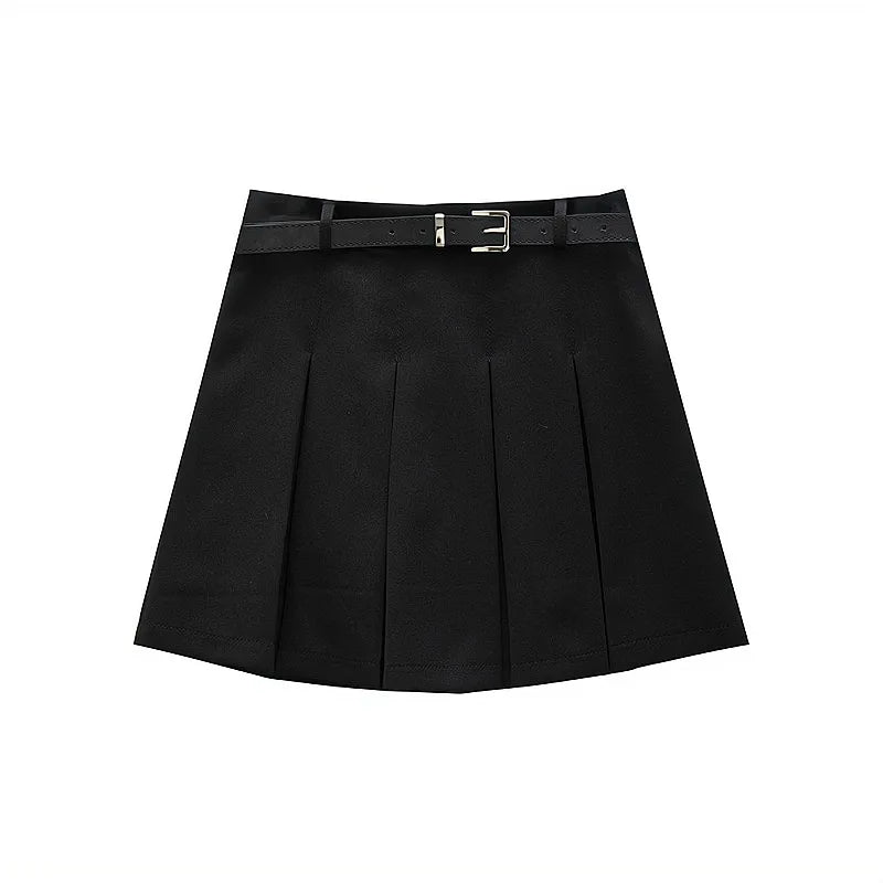 Advbridge Fashion Pleated Skirt with Belt for Women Streetwear Short Pleated Skirt Korean Fashion Clothing Summer Girl's Mini Solid Skirt