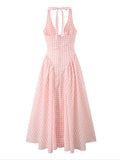 Advbridge Sexy Woman's Backless Sleeveless Halter Long Dress Elegant Plaid Slim Ruffle Hem Vestidos 2024 New Lady Vacation Party Robes