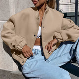 Advbridge Winter Fleece Jacket Women Button-Down Cropped Bomber Jacket Womens 2024 Street Wear Baseball Jacket Coat