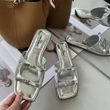 Advbridge Summer Women Flat Slippers Candy Leather Women Simple Bow Shoes Open Toe Square Head Slippers Women 2024 New French Beach Shoes