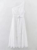 Advbridge White One Shoulder Autumn Cotton Dress Women Winter Casual Dress Vestidos Maxi New Embroidery Boho Beach Dress Holiday