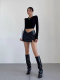 Advbridge Silver Pu Leather Mini Skirt Women Y2K Sexy Slim Female Clothing Gothic V High Waist Slit Casual Short Skirts Streetwear
