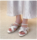 ADVBRIDGE  -  Sweet Heart wedge sandals Women elegant Lace Rhinestone Bow designer high heels Slippers Fashion cross strap Slide Sandals