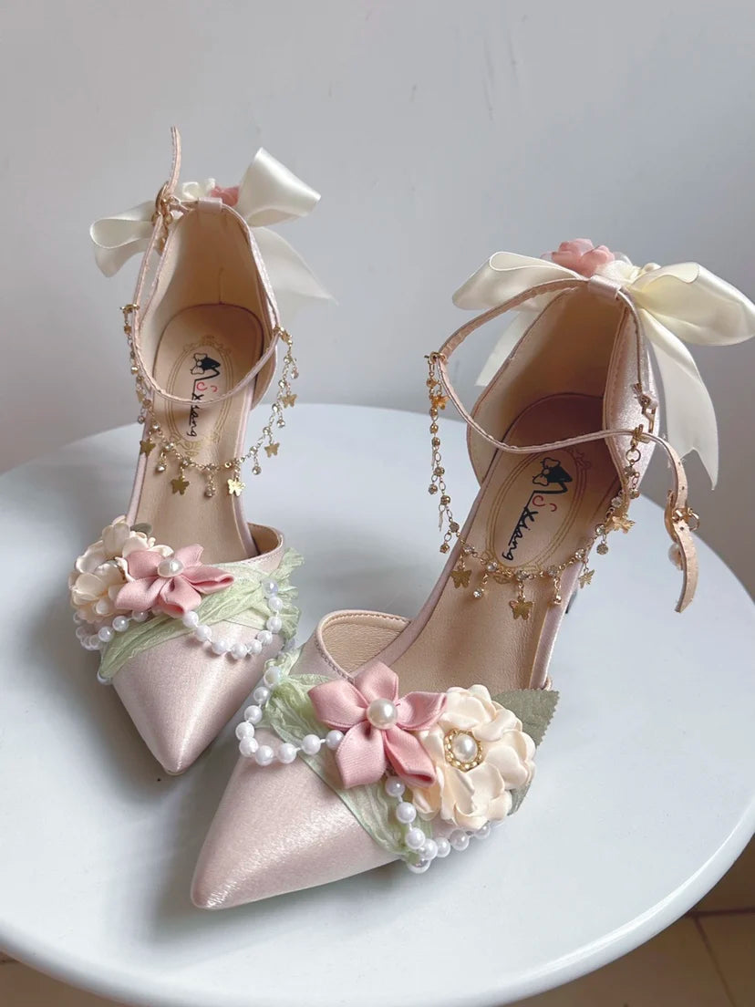 Advbridge Original Sweet Lolita High Heels Girl Lolita Shoes Summer Fairy Elegant Wedding Shoes Pointed Loli Tea Party Single Shoes