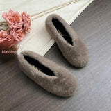 ADVBRIDGE  -  Women's Winter Wear Soft Bottom Fur Slippers Warm Mink Fur Fleece Lined Bean Bean Shoes Large Size 41-43 Korean Style Flat Shoes