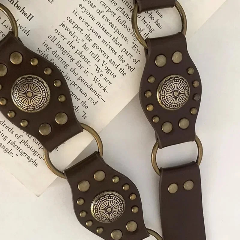 Advbridge Vintage Circle Splicing Belts Cowboy Hollow PU Girdle Rivet Punk Metal Buckle Spice Girls Skirt Decoration Heavy Duty Wide Belt